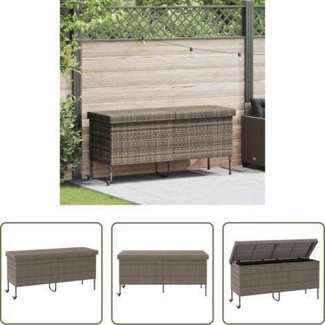 vidaXL Scatola da giardino -  Contenitore da Giardino con Ruote Grigio 160x55x75cm Polyrattan