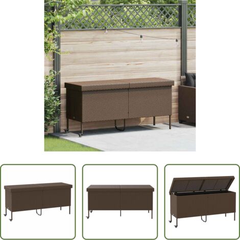 vidaXL Scatola da giardino -  Contenitore da Giardino con Ruote Marrone Polyrattan