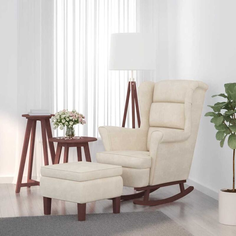 Schaukelsessel Und Hocker Mit Holzbeinen Creme Samt Vidaxl