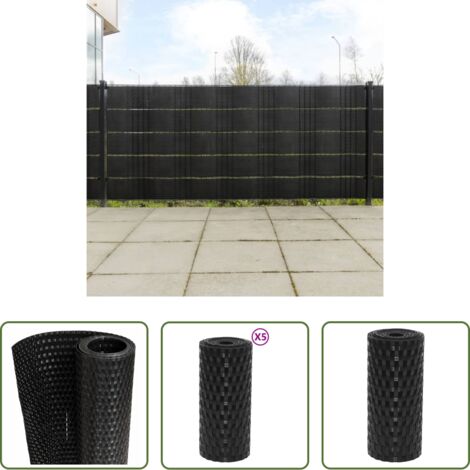 vidaXL Schermatura per privacy -  Schermi da Balcone 5 pz Neri 255x19 cm in Polyrattan