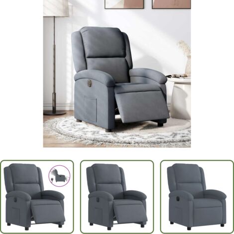 vidaXL Schienale elettrico -  Poltrona Elettrica Reclinabile Grigio Scuro in Vera Pelle