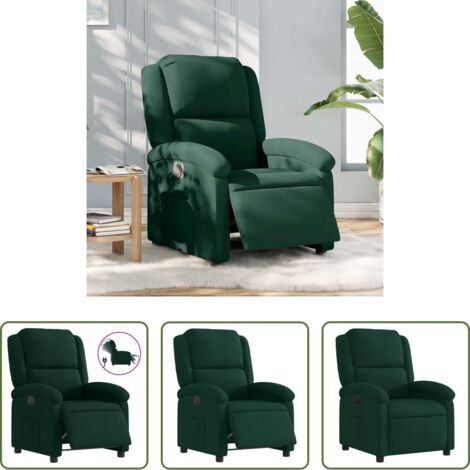 vidaXL Schienale elettrico -  Poltrona Elettrica Reclinabile Verde Scuro in Vera Pelle