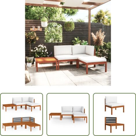 vidaXL Schienale in corda -  Set da giardino 4 pezzi con cuscini in legno crema, acacia e corda