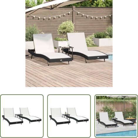 vidaXL Schienale regolabile -  Lettino da sole 3 pcs Nero e Bianco 197 x 70 x 82 cm polyrattan