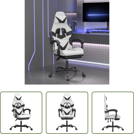 vidaXL Schienale regolabile -  Sedia da Gaming con Poggiapiedi Bianco e Nero in Similpelle
