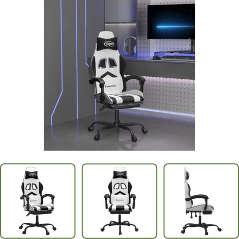 vidaXL Schienale regolabile -  Sedia da Gaming con Poggiapiedi Bianco e Nero in Similpelle
