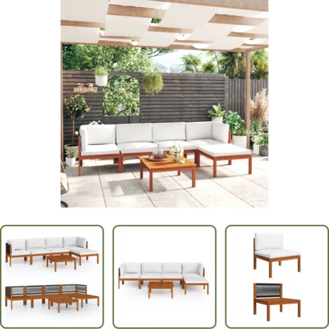 vidaXL Schienali in corda -  Set da giardino 6 pezzi con cuscini in legno crema, acacia e corda