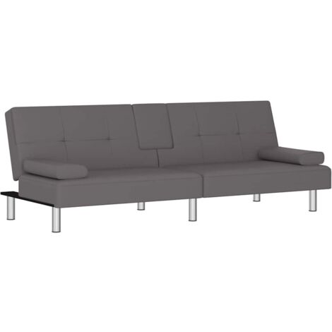vidaXL Schlafsofa mit Getränkehaltern Grau Kunstleder