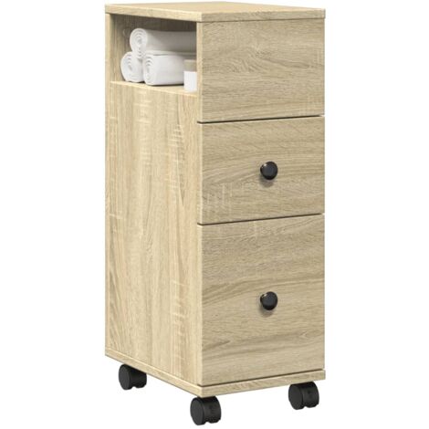 vidaXL Schmaler Badschrank mit Rädern Sonoma-Eiche Holzwerkstoff