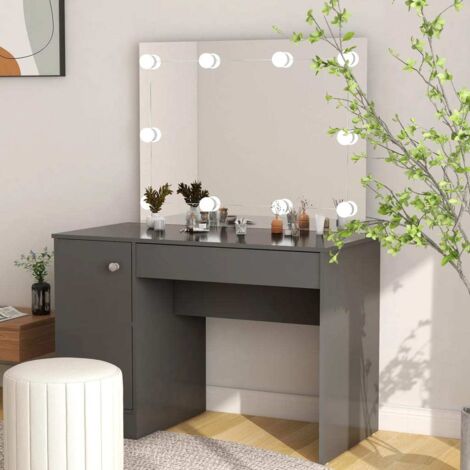 vidaXL Schminktisch LED MDF Grau 110x55x145 cm