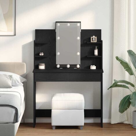 vidaXL Schminktisch mit LED-Lichtern Schwarz Eiche 96x40x142 cm