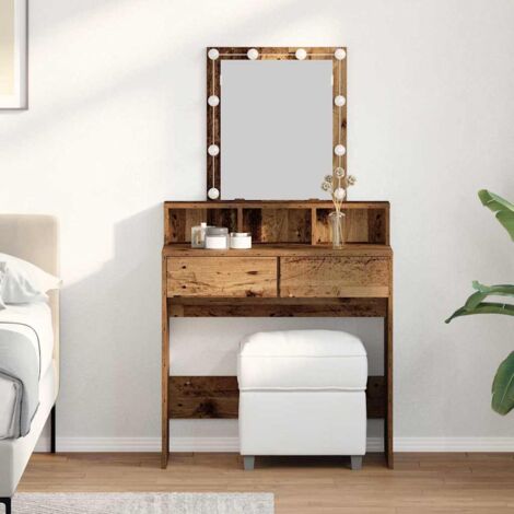 vidaXL Schminktisch mit Spiegel und LED-Lichtern aus altem Holz, engineered wood