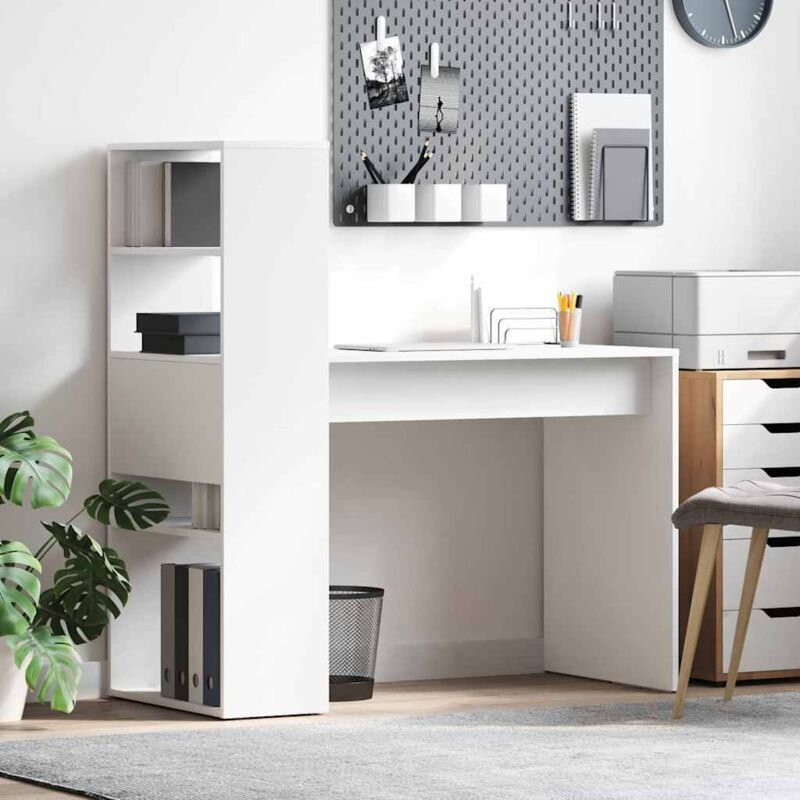Vidaxl - Schreibtisch Mit Regal Weiß 113 X 54 X 120 Cm Holzwerkstoff