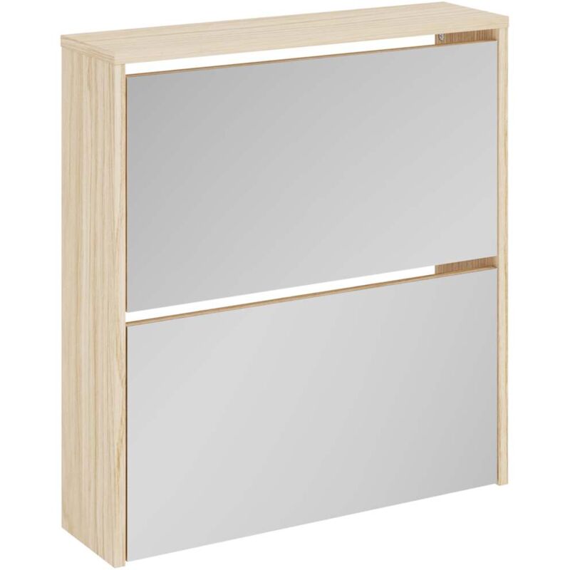 Vidaxl - Schuhschrank Mit 2 Fächern Spiegel Eiche-optik 63x17x67 Cm