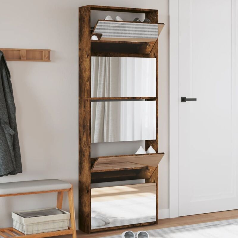 Vidaxl - Schuhschrank Mit Spiegel 5 Fächer Räuchereiche 63x17x169, 5 Cm