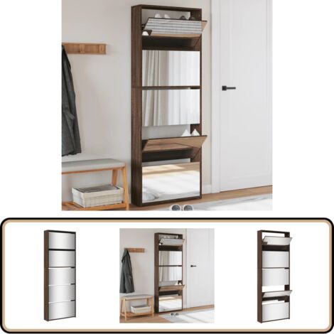 vidaXL Schuhschrank mit Spiegel 5 Fächer Braun Eiche 63x17x169,5 cm