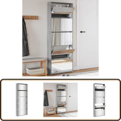 vidaXL Schuhschrank mit Spiegel 5 Fächer Grau Sonoma 63x17x169,5 cm
