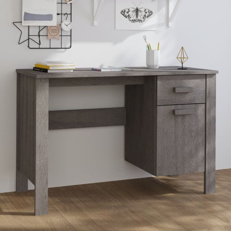 Scrivania da Studio, Tavolo Porta pc per Computer hamar Grigio Chiaro 113x50x75 cm in Legno di Pino Vidaxl