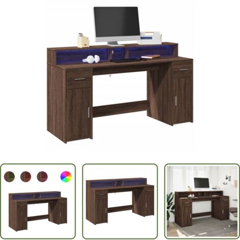 vidaXL Scrivania con cassetti -  Scrivania con Luci LED Marrone Rovere 160x55x91 cm Multistrato