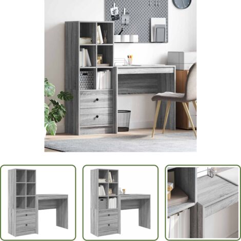 vidaXL Scrivania con cassetto -  Scrivania con cassetto 2 pcs Grigio Sonoma