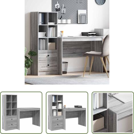 vidaXL Scrivania con cassetto -  Scrivania con cassetto 2 pcs Grigio Sonoma