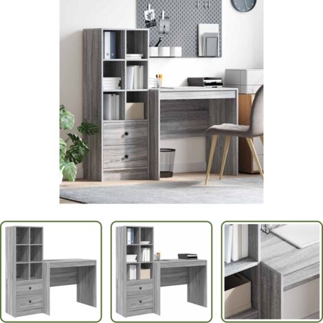 vidaXL Scrivania con cassetto -  Scrivania con cassetto 2 pcs Grigio Sonoma