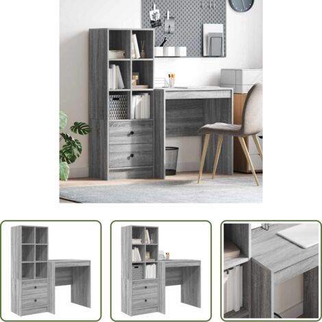 vidaXL Scrivania con cassetto -  Scrivania con cassetto 2 pcs Grigio Sonoma