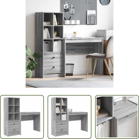 vidaXL Scrivania con cassetto -  Scrivania con cassetto 2 pcs Grigio Sonoma