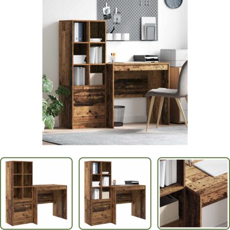 vidaXL Scrivania con cassetto -  Scrivania con cassetto 2 pcs Legno vecchio