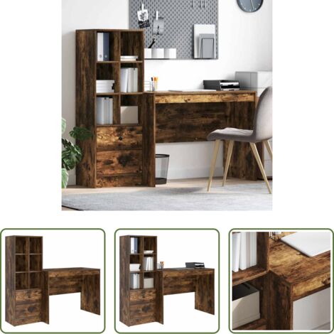 vidaXL Scrivania con cassetto -  Scrivania con cassetto 2 pcs Rovere fumé