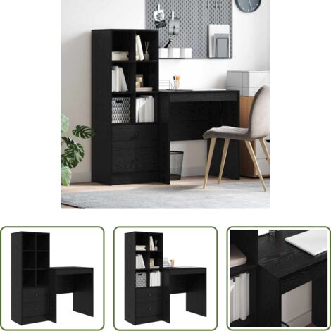 vidaXL Scrivania con cassetto -  Scrivania con cassetto 2 pcs Rovere Nero