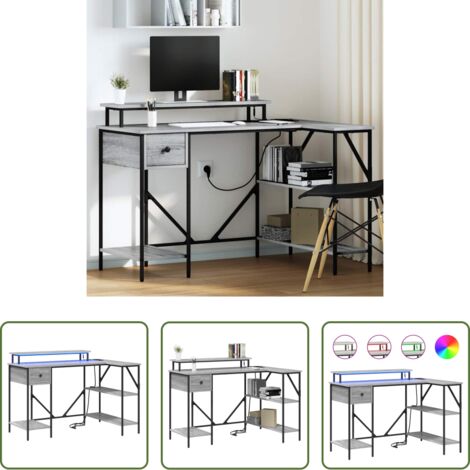 vidaXL Scrivania con illuminazione LED -  Scrivania Grigio Sonoma 120 x 79 x 86,5 cm Legno multistrato