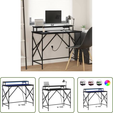 vidaXL Scrivania con illuminazione LED -  Scrivania Rovere Nero 100 x 50 x 86,5 cm Legno multistrato