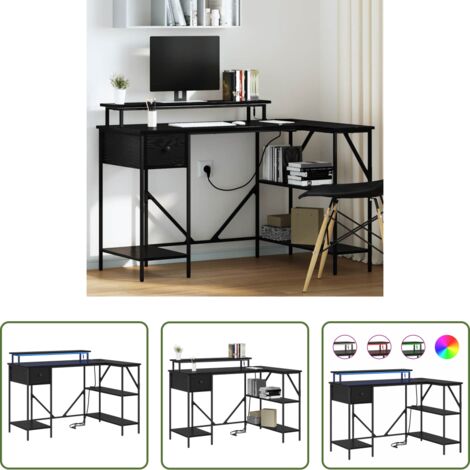vidaXL Scrivania con illuminazione LED -  Scrivania Rovere Nero 120 x 79 x 86,5 cm Legno multistrato