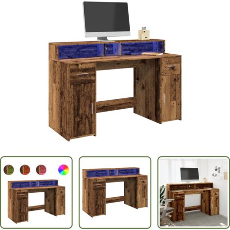 vidaXL Scrivania con illuminazione RGB -  Scrivania con Luci LED Legno Antico 140x55x91 cm in Multistrato