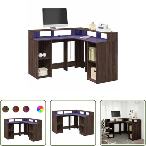 vidaXL Scrivania con illuminazione RGB -  Scrivania con Luci LED Marrone Rovere 130x130x91 cm Truciolato
