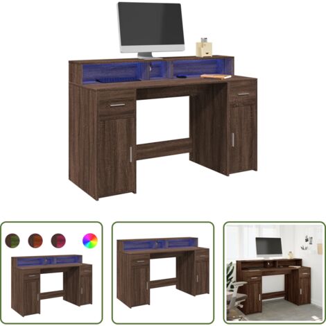 vidaXL Scrivania con illuminazione RGB -  Scrivania con Luci LED Marrone Rovere 140x55x91 cm Multistrato