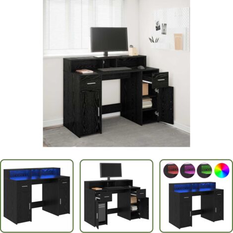 vidaXL Scrivania con luci LED -  Scrivania Rovere nero 120 x 55 x 91 cm Legno multistrato