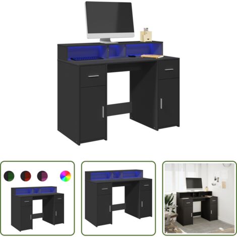vidaXL Scrivania con luci RGB -  Scrivania con Luci LED Nera 120x55x91 cm in Legno Multistrato