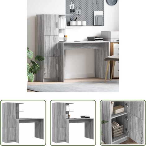 vidaXL Scrivania con mensole -  Scrivania 2 pcs Grigio Sonoma
