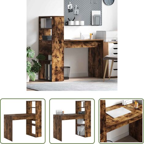 vidaXL Scrivania con ripiani -  Scrivania Rovere fumé 113 x 54 x 120 cm Legno multistrato