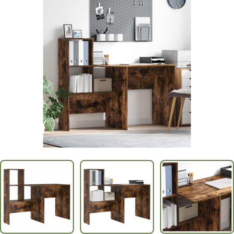 vidaXL Scrivania con scaffale -  Scrivania Rovere fumé 131,5 x 50 x 106,5 cm Legno multistrato