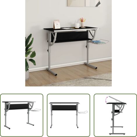 vidaXL Scrivania da disegno -  Scrivania Nera e Grigia 110x53x(58-87) cm Multistrato e Acciaio