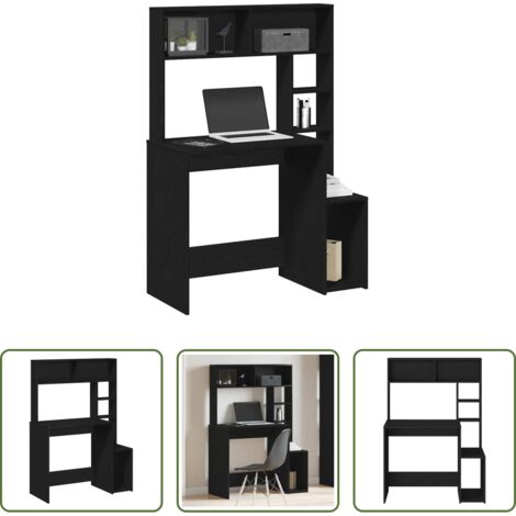 vidaXL Scrivania da studio -  Scrivania con Mensole Nera 100x45x140 cm in Legno Multistrato