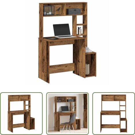 vidaXL Scrivania da studio -  Scrivania Mensole Legno Vecchio 100x45x140 cm Legno Multistrato
