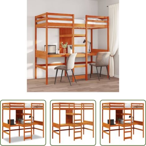 vidaXL Scrivania -  Giroletto Soppalco senza Materasso Marrone Cera 80x200cm Pino