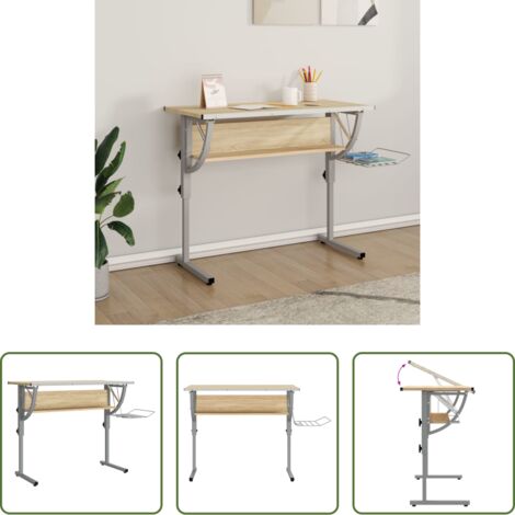 vidaXL Scrivania in acciaio -  Scrivania Sonoma e Grigio 110x53x(58-87) cm Multistrato Acciaio