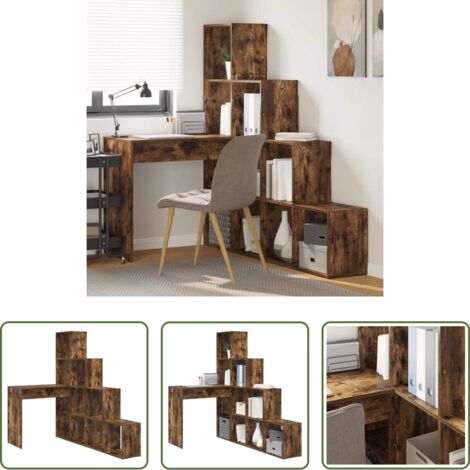 vidaXL Scrivania in legno ingegnerizzato -  Scrivania ad angolo Rovere fumé 101,5 x 149,5 x 149,5 cm
