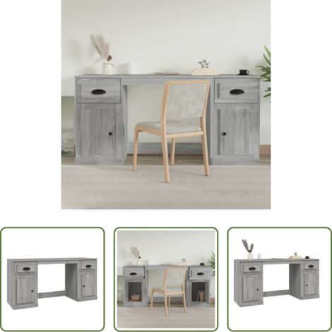 vidaXL Scrivania in legno multistrato -  Scrivania con Armadietto Grigio Sonoma in Legno Multistrato