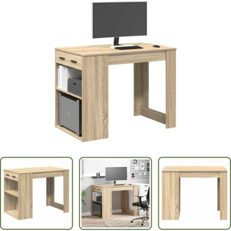 vidaXL Scrivania in legno multistrato -  Scrivania con Cassetto Ripiano Rovere Sonoma Legno Multistrato